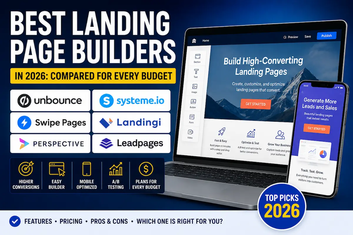 Comparison of the best landing page builders for 2026 for different budgets and business needs