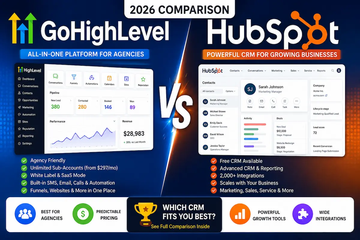 GoHighLevel vs HubSpot comparison for 2026