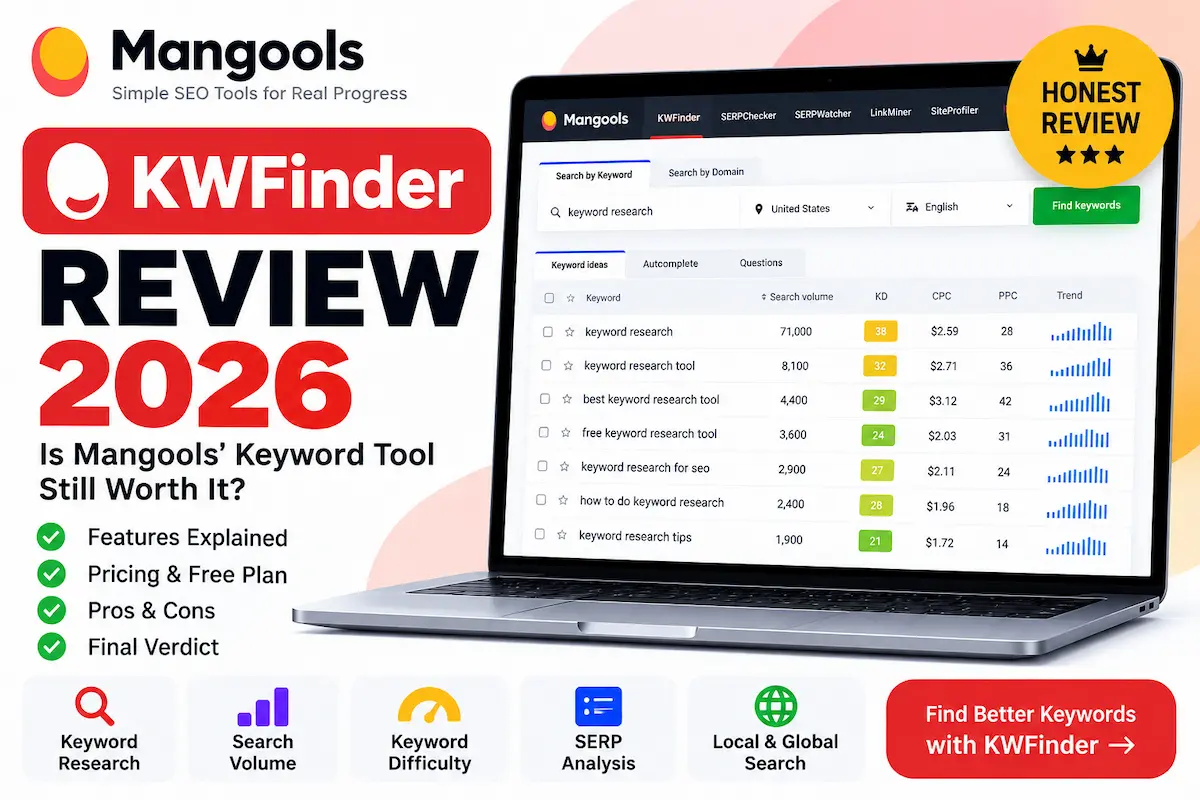 KWFinder review 2026 dashboard by Mangools