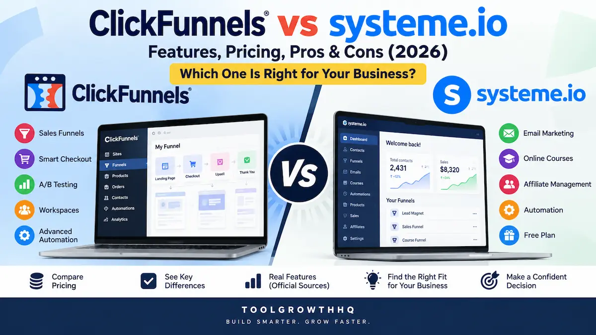 ClickFunnels vs Systeme.io pricing and feature comparison 2026